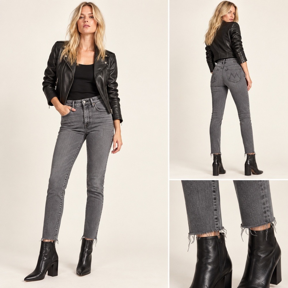 MOTHER The High Waisted Looker Jeans 27 Dancing In The Dark Grey Skinny 1221-180